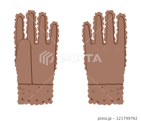 Fluffy Gloves Mocha Mousse cartoon Fashion hand accessory clothing technical illustration garment. Vector front view 121799762