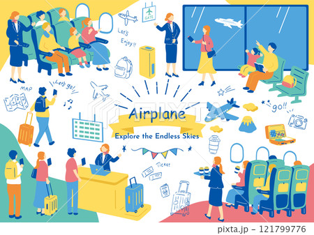 空の旅を楽しむ人達 121799776