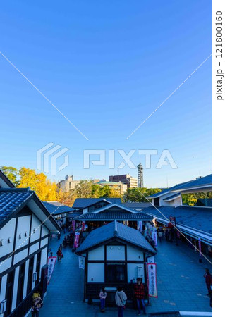 秋晴れを背景に紅葉風景　桜の馬場　城彩苑園内風景「お城まつり(秋のくまもとお城まつり)(竹あかり)」 121800160
