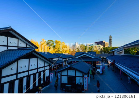 秋晴れを背景に紅葉風景　桜の馬場　城彩苑園内風景「お城まつり(秋のくまもとお城まつり)(竹あかり)」 121800161