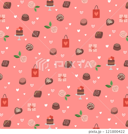 バレンタインのチョコとハートの模様のイラスト バレンタインのチョコとハートの模様のイラスト 121800422