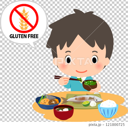 グルテンフリーを意識して食事をする男性 121800725