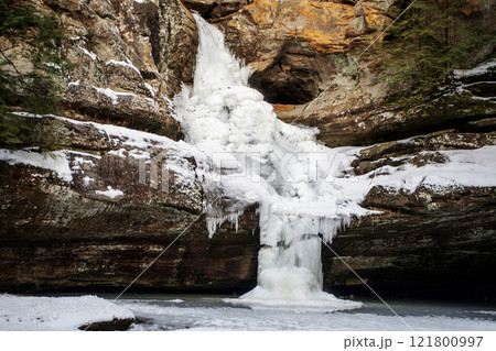 Cedar Falls Frozen in Winter, Hocking Hills State Park, Ohio 121800997