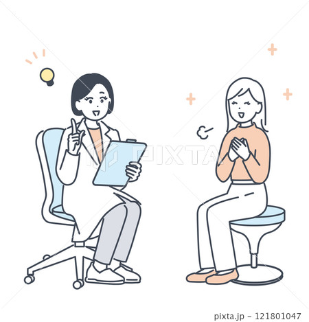 医師に相談し、安心する若い女性のイラスト素材 121801047
