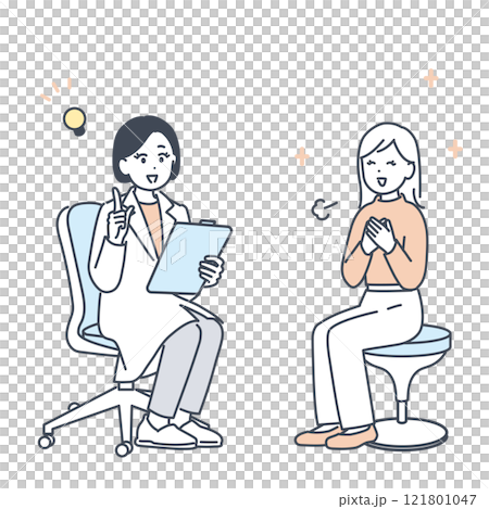 Illustration material of a young woman who consults a doctor and feels relieved 121801047