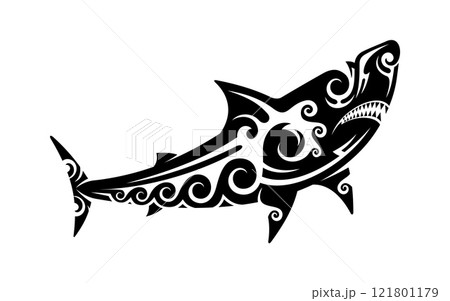Maori warrior shark sea animal tribal tattoo. Hawaiian tribe pattern vector symbol, Polynesian Maori ethnic sea animal or New Zealand culture marine nature tattoo ornament. Samoan tribal shark print Maori warrior shark sea animal tribal tattoo. Hawaiian tribe pattern vector symbol, Polynesian Maori ethnic sea animal or New Zealand culture marine nature tattoo ornament. Samoan tribal shark print 121801179