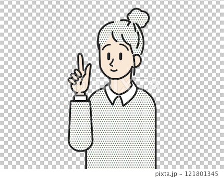 Woman with index finger up Woman with index finger up 121801345