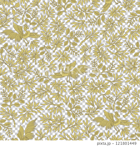 黃橡染和服圖案:泡桐竹鳳 黃橡染和服圖案:泡桐竹鳳 121801449