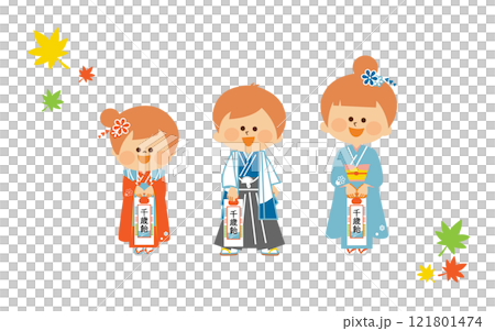 Japanese Shichigosan - Children wearing Japanese kimonos - Cute illustrations 121801474