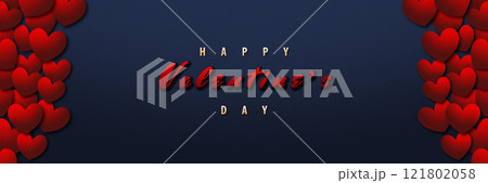Valentine's Day Design with Red Hearts and Elegant Typography on Blue Background Valentine's Day Design with Red Hearts and Elegant Typography on Blue Background 121802058