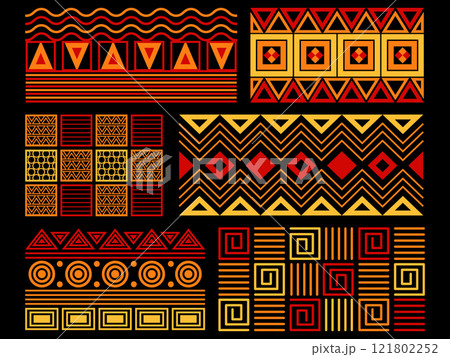 African traditional pattern Africa cultural heritage abstract lines shape geometric tradition tribe ethnicity culture colorful design icon set collection 121802252