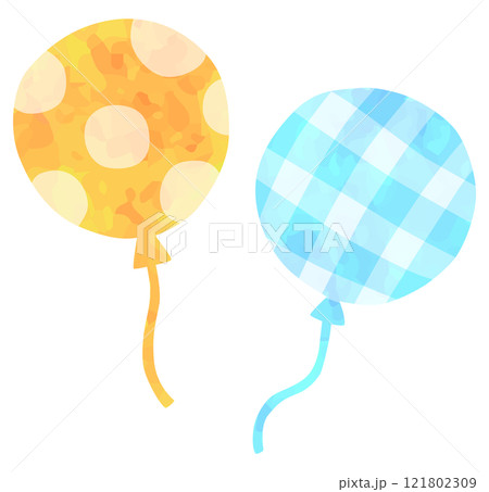 模様のある風船のイラスト オレンジ色 水色 121802309