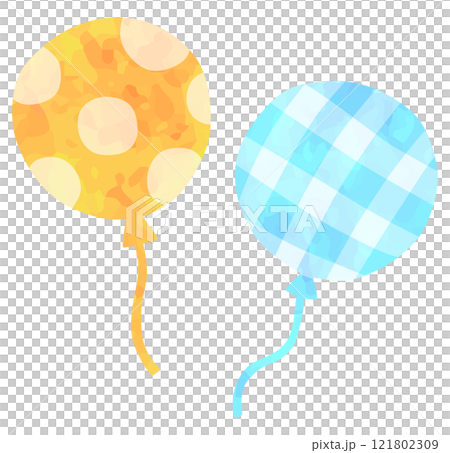 模様のある風船のイラスト オレンジ色 水色 121802309
