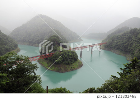 雨の奥大井湖上駅（静岡県 大井川鉄道） 121802468