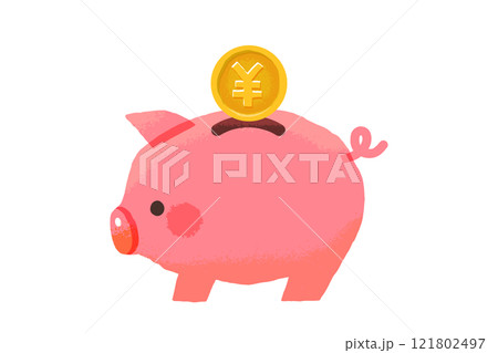 豚の貯金箱と日本円コイン 豚の貯金箱と日本円コイン 121802497