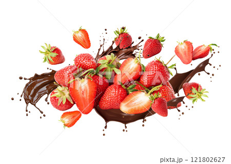 PNG, Food art collage, strawberry isolated on white background, generated by Generative AI technology. 121802627