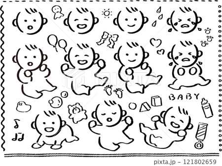 手書き風の赤ちゃん線画 121802659