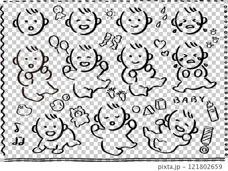 手書き風の赤ちゃん線画 121802659