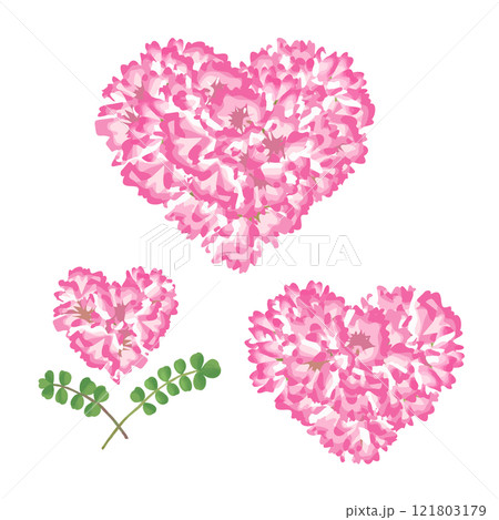 たくさんのれんげ草をハート型にまとめたフラワーアレンジメント　イラストセット 121803179