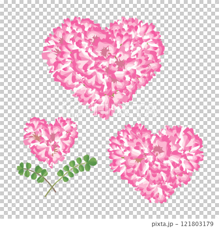 たくさんのれんげ草をハート型にまとめたフラワーアレンジメント　イラストセット 121803179