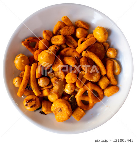 Spanish beer snack tapas on plate 121803443