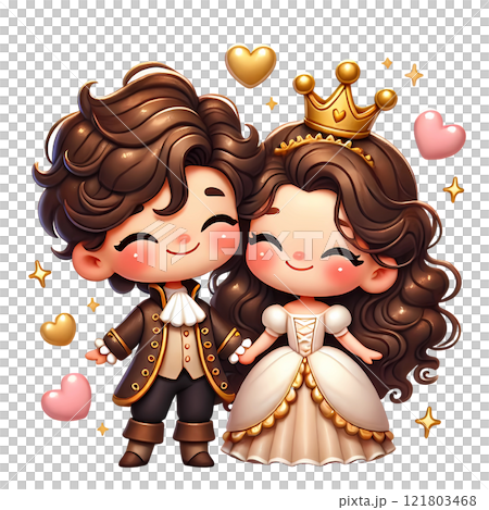 prince and princess with pink hearts  121803468