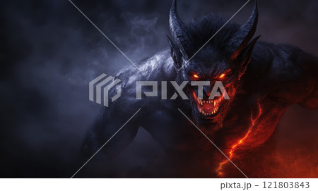 shadowy demon with glowing veins and jagged teeth 121803843