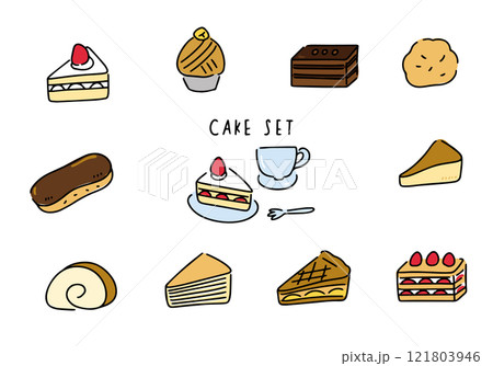 ケーキのアイコン風イラストセット 121803946