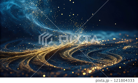 A mesmerizing abstract dark bleu background with gold particles, AI Generative. 121804333