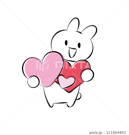 うさぎのハートを持ったかわいいゆるい手描きのイラストのイラスト素材