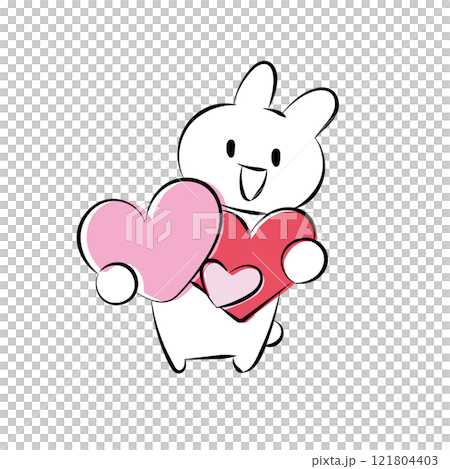うさぎのハートを持ったかわいいゆるい手描きのイラストのイラスト素材