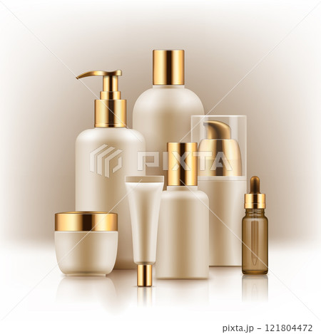 Realistic luxury premium brand set of cosmetic bottles, mockup, 3D 121804472