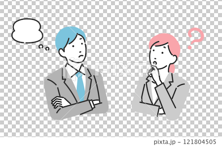 考えているポーズのビジネスパーソンのイラスト 121804505