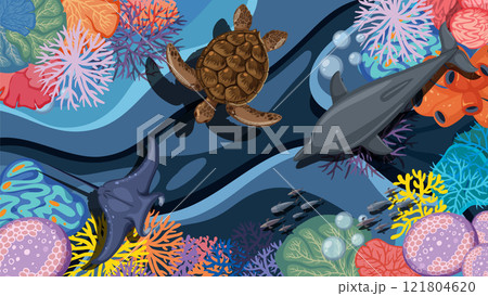 Underwater Biodiversity: Ocean Life Top View 121804620