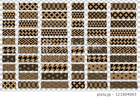 日本圖案遮蔽膠帶向量插圖集黑色 x 金色口音一點裝飾處理 121804663