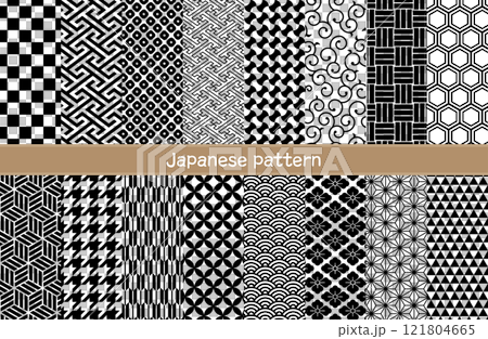 16 種無縫日本圖案套裝:蔓藤花紋、景泰藍、珠地、箭頭笠、重量連接、saaya 形狀、工藝字母連接 16 種無縫日本圖案套裝:蔓藤花紋、景泰藍、珠地、箭頭笠、重量連接、saaya 形狀、工藝字母連接 121804665