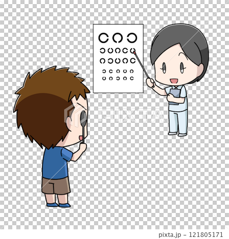 一個男孩做視力測試的插圖 121805171