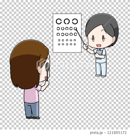 Illustration of a woman taking a vision test Illustration of a woman taking a vision test 121805172