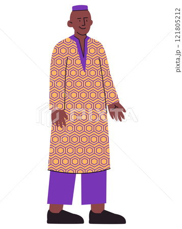 Moroccan man wearing Morocco traditional clothes African black person ethnicity fashion culture heritage headdress garment character smile expression design icon colorful set 121805212