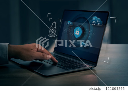 businessman working Digital crime cybercrime protect computer security and data protection 121805263