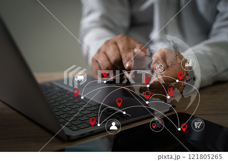 Businessman manager touching tablet Smart system using Chain retail logistics management digital management 121805265