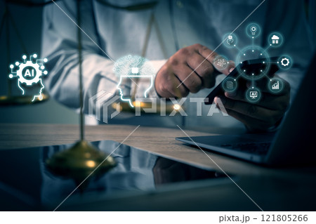 AI ethics or AI Law man is using phone intelligence science 121805266