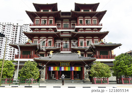 Building view of the Buddha Tooth Relic Temple and Museum in Chinatown, Singapore. This Tang-styled building's design was inspired by the Buddhist Mandala. Building view of the Buddha Tooth Relic Temple and Museum in Chinatown, Singapore. This Tang-styled building's design was inspired by the Buddhist Mandala. 121805534
