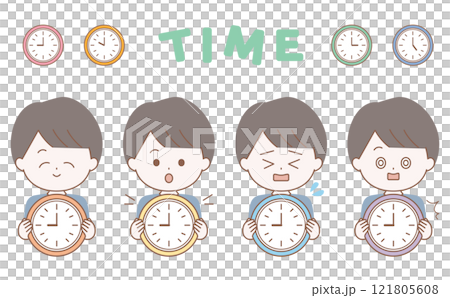 時計を持つ男性のキャラクターイラストのセット 時計を持つ男性のキャラクターイラストのセット 121805608
