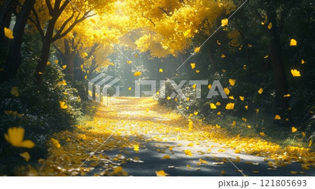 黄金色の銀杏並木 121805693