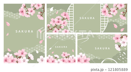 桜のテンプレートセット_和柄緑 121805889