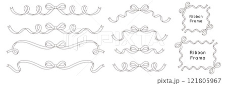 リボンのフレームのベクターイラストセット　線画　りぼん　飾り 121805967