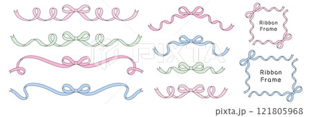 リボンのフレームのベクターイラストセット 線画 りぼん 飾り リボンのフレームのベクターイラストセット 線画 りぼん 飾り 121805968
