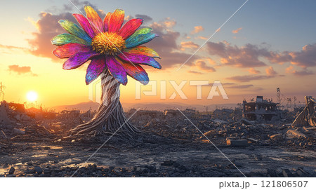 廃墟を彩る平和の花 121806507