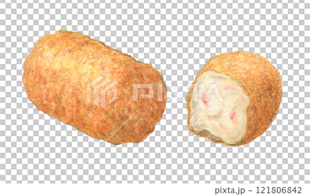 Crab cream croquette hand-drawn watercolor 121806842